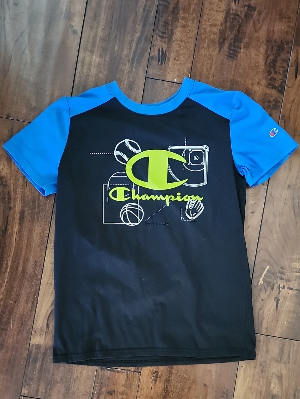 3/$15! Champion Boys' Black & Blue Logo Athletic T-Shirt Size 14/16